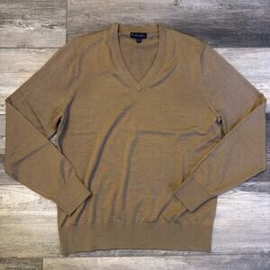Brooks Brothers Extra Fine Merino Wool Sweater Men's XL Brown V-Neck Pullover